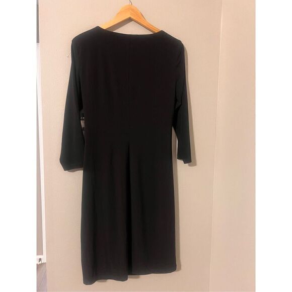 Chaps Size L Long Sleeve Gathered Cocktail Dress Solid Black Ruffle Detail New - Picture 5 of 7